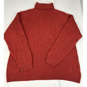 Orvis Lambswool Cashmere Cable Knit Mens XL Sweater Pullover Turtleneck Orange